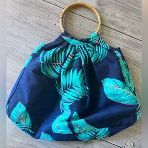 Vintage Tropical Bamboo Handle Bag • Palm Leaf Print • Boho Summer Tote Coastal